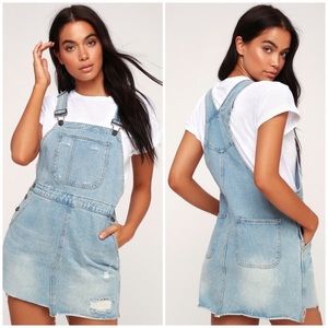 Distressed denim overall dress